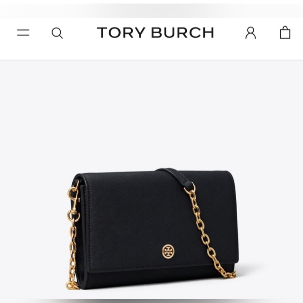 Tory Burch Robinson Mini Wallet Crossbody Chain Saffiano Leather Black